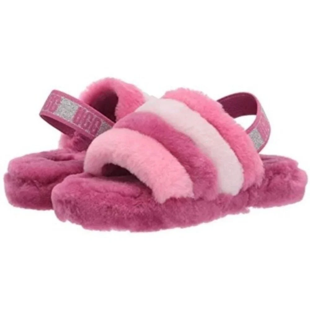 UGG K Fluff Pink Slide Slippers 6 - Picture 3 of 7